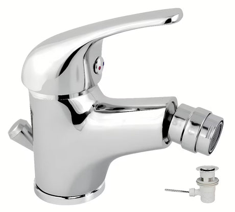 Novaservis Titania Iris jednoručna baterija stojeća miješalica za bide s odvodom u krom izvedbi.