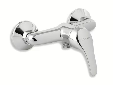 Jednoručna Baterija zidna miješalica za tuš Novaservis Titania Iris u krom izvedbi s donjim izljevom.