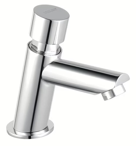 Kromirani stojeći ventil za umivaonik Novaservis s tipkalom i automatskim zatvaranjem.