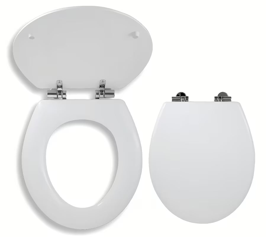 Bijele drvene WC daska Novaservis Lyra sa soft Close i šarkama od kromiranog mesinga