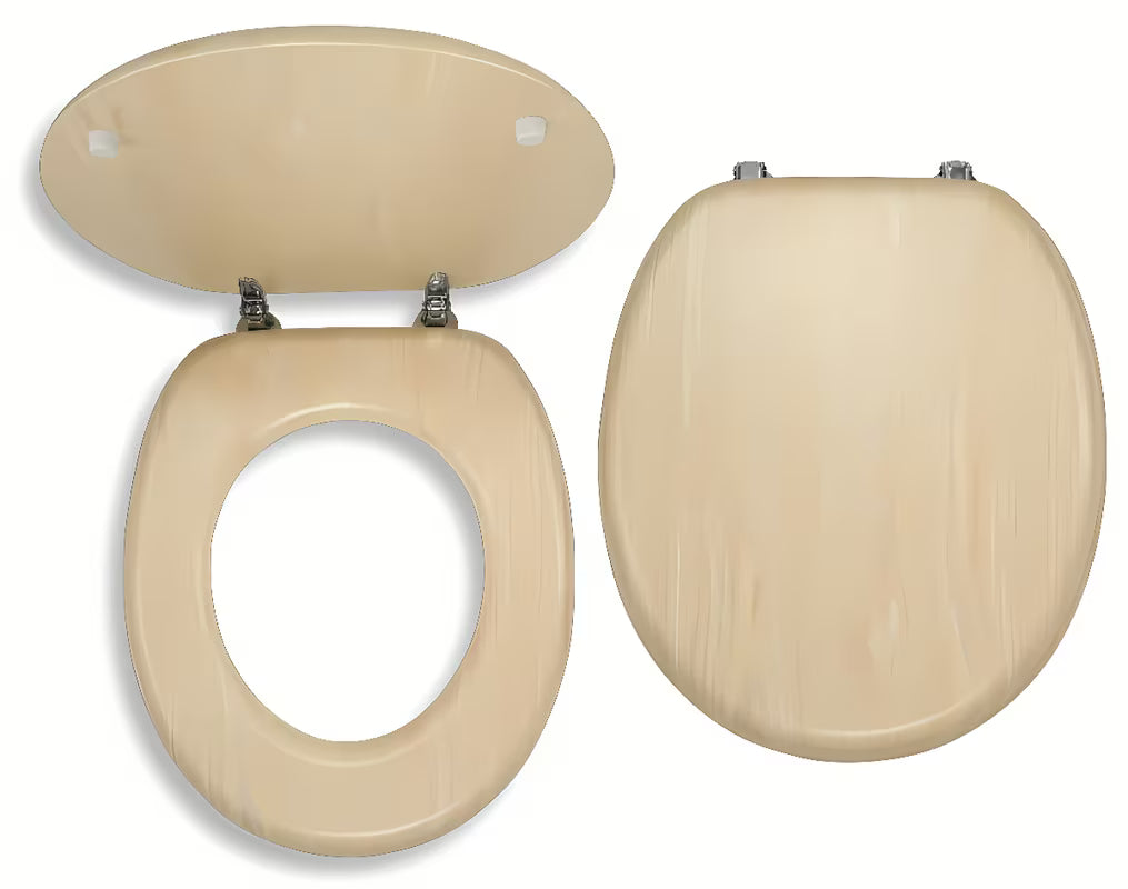 WC daska Novaservis s furnirom u dekoru breze i ručkama od kromiranog mesinga.