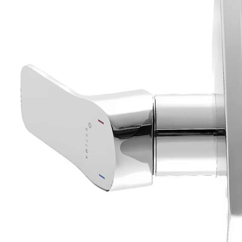 Podžbukna jednoručna baterija miješalica za tuš Optima Cube Way u krom izvedbi čistog minimalističkog dizajna.