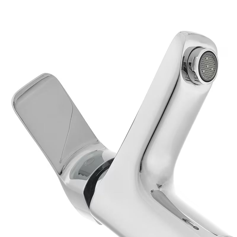 Kromirana miješalica za umivaonik Optima Cube Way bez odvoda s keramičkom kartušom i fleksibilnim perlatorom.