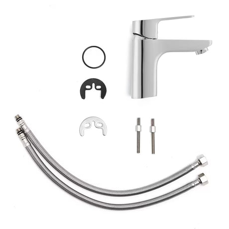 Kromirana miješalica za umivaonik Optima Cube Way bez odvoda s keramičkom kartušom i fleksibilnim perlatorom.