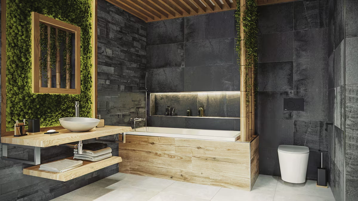 Optima Hombre posuda za kupaonicu u crno-mat izvedbi s bambusovim drvom