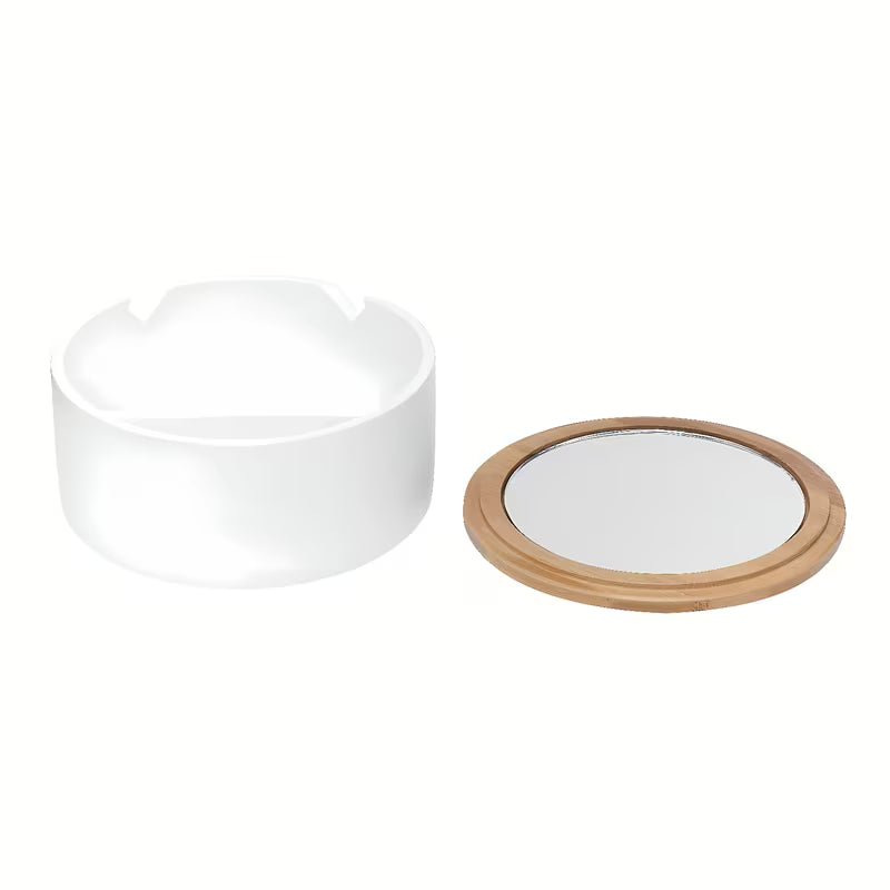 Bijeli samostojeći  kozmetički kutija Optima Libra s poklopcem i ogledalom, od keramike i drva.