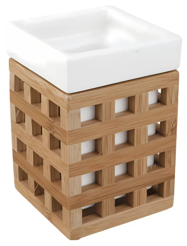 Samostojeći  posuda Optima Libra u bijeloj boji s bambusovim elementom u četvrtastom dizajnu.