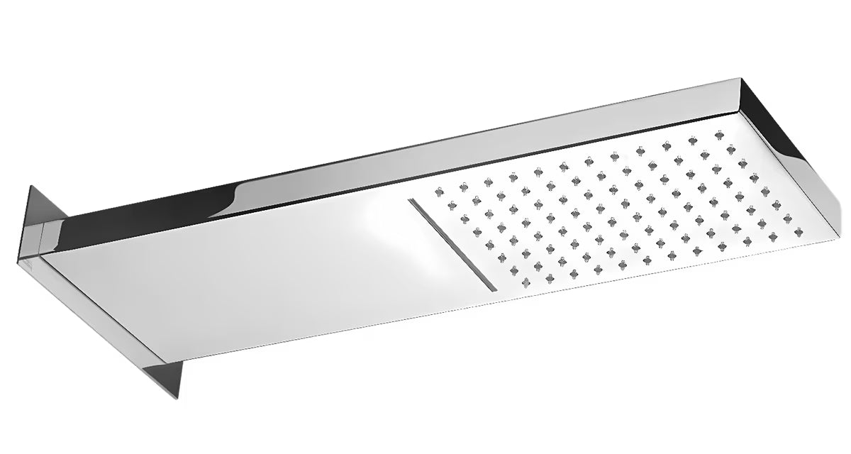 Mjedena nadglavni tuš Optima Chrome kvadratnog dizajna s dva mlaza, dimenzija 53 x 16 cm.