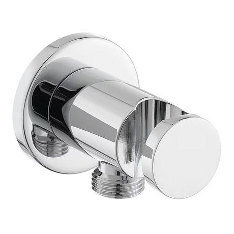 Kromirani podžbukni priključak tuševi Optima s integriranim držačem tuševi u zaobljenom dizajnu.