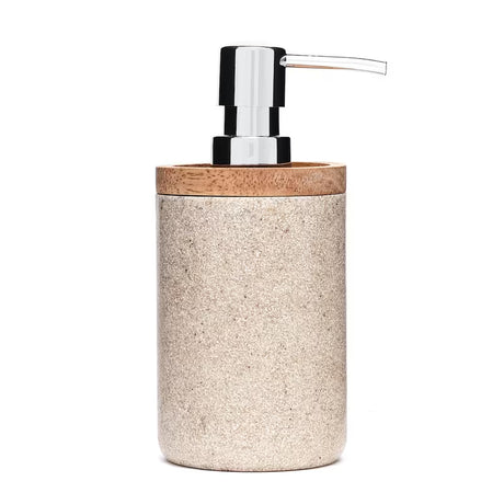 Dozator sapuna Optima Poly u boji light-limestone od polirezina s drvenim detaljem i kromiranom pumpicom.