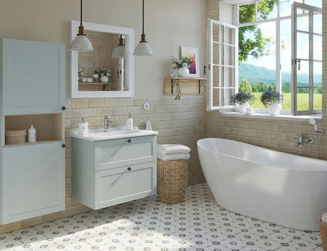 Bijeli keramički dozator sapuna Optima Provence pro kupaonicu u francuskom provansalskom stilu.