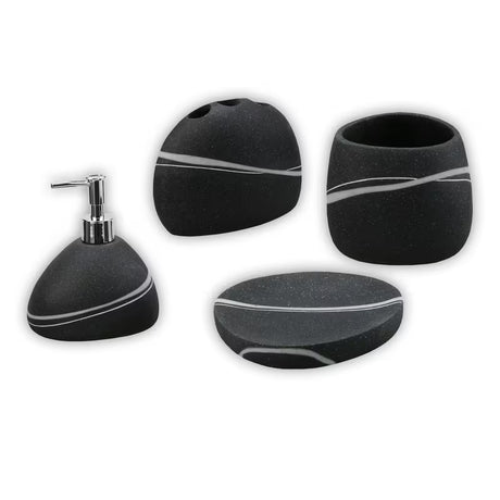 Crna set kupaonskih dodataka Optima Sidao uključujući posudicu, držač četkica, posude za sapun i dozator