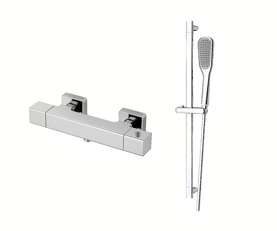 Termostatska miješalica za tuš Optima Chrome u krom izvedbi s tuš setom i kliznim držačem
