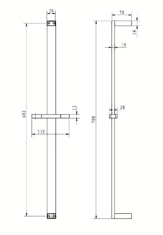 Kvadratna tuš šipka Optima Chrome s kliznim držačem, duljina 68 cm