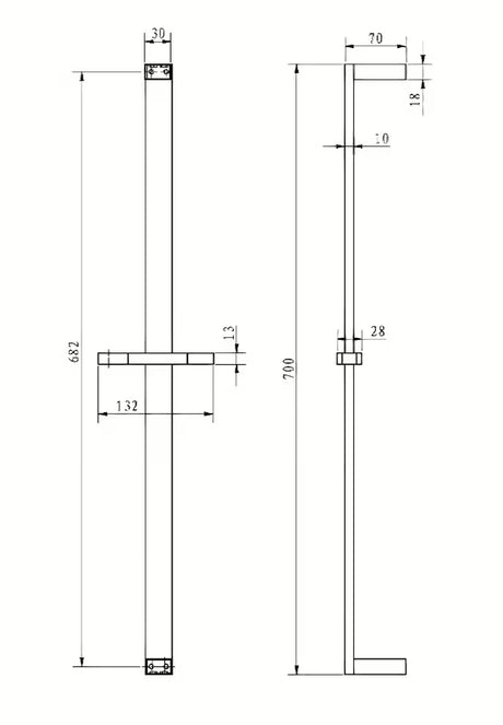 Kvadratna tuš šipka Optima Chrome s kliznim držačem, duljina 68 cm