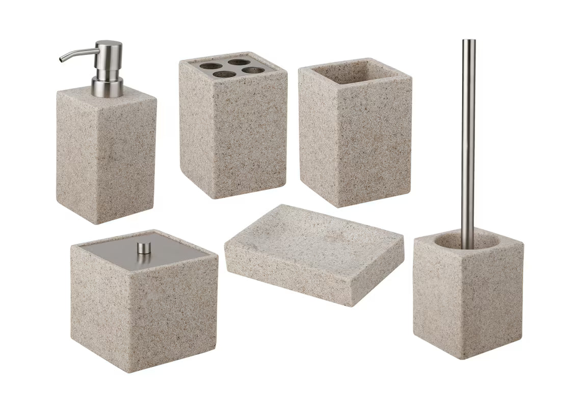Samostojeći  držač četkica Optima Supera u nijansi light-limestone od polirezina.