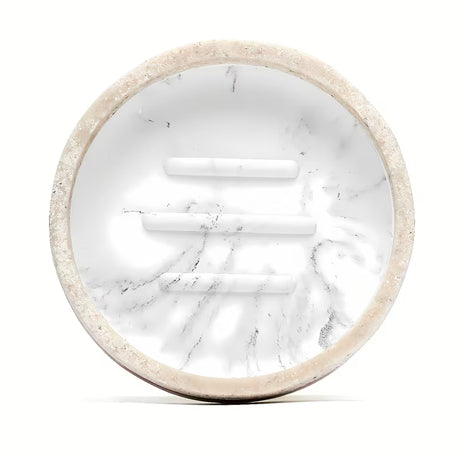 Samostojeći  posuda za sapun Optima Tera u dekoru light-limestone, od polirezina, za svijetlu kupaonicu.