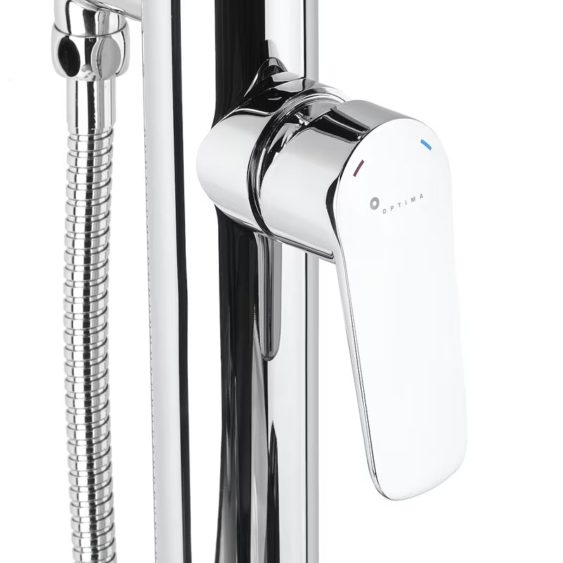 Podna miješalica za kadu Optima Chrome pro samostojeći  kadu s tuš setom u krom izvedbi.
