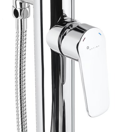 Podna miješalica za kadu Optima Chrome pro samostojeći  kadu s tuš setom u krom izvedbi.