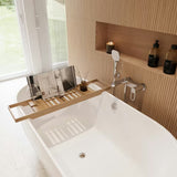 Smeđa bambusova polica za kadu Optima s podesivom duljinom i mjestom za knjigu, čašu i sitnice.