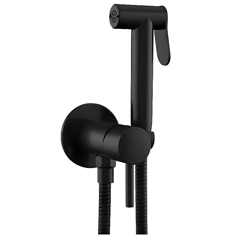 Podžbukna bide garnitura Paffoni Tweet Round u mat crnoj boji s metalnim tušem i skrivenim držačem.