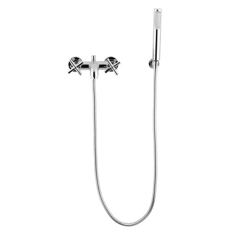 Paffoni Cruz ventilna zidna miješalica za kadu s tuš setom u kromiranoj izvedbi.
