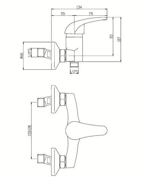 Zidna jednoručna baterija miješalica za tuš Paffoni Laguna u krom izvedbi bez tuš seta.