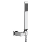 Kromirani set za kadu Paffoni Level s ručnim tušem, držačem i crijevom u modernom četvrtastom dizajnu.