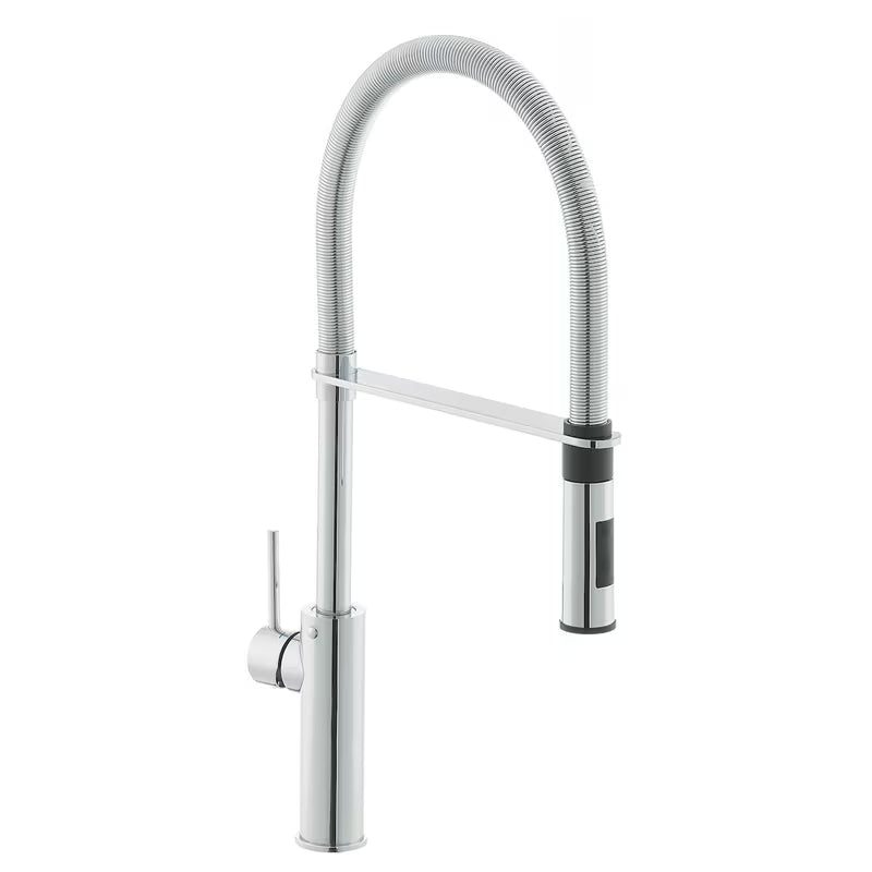 Jednoručna Baterija miješalica za sudoper Paffoni Light u kromiranoj izvedbi s izvlačivim tušem i sa zakretnim izljevom.