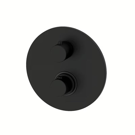 Podžbukna termostatska miješalica za tuš Paffoni Light u mat crnoj boji s preklopnikom i rozetom od nehrđajućeg čelika.