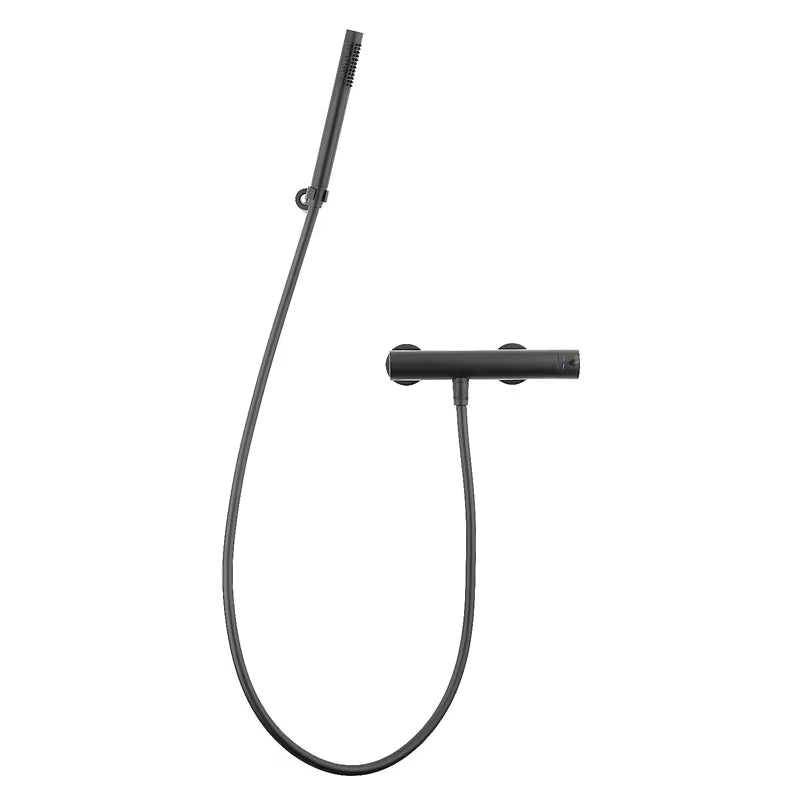 Zidna miješalica za tuš Paffoni Light u mat crnoj boji s ručnim tušem i crijevom