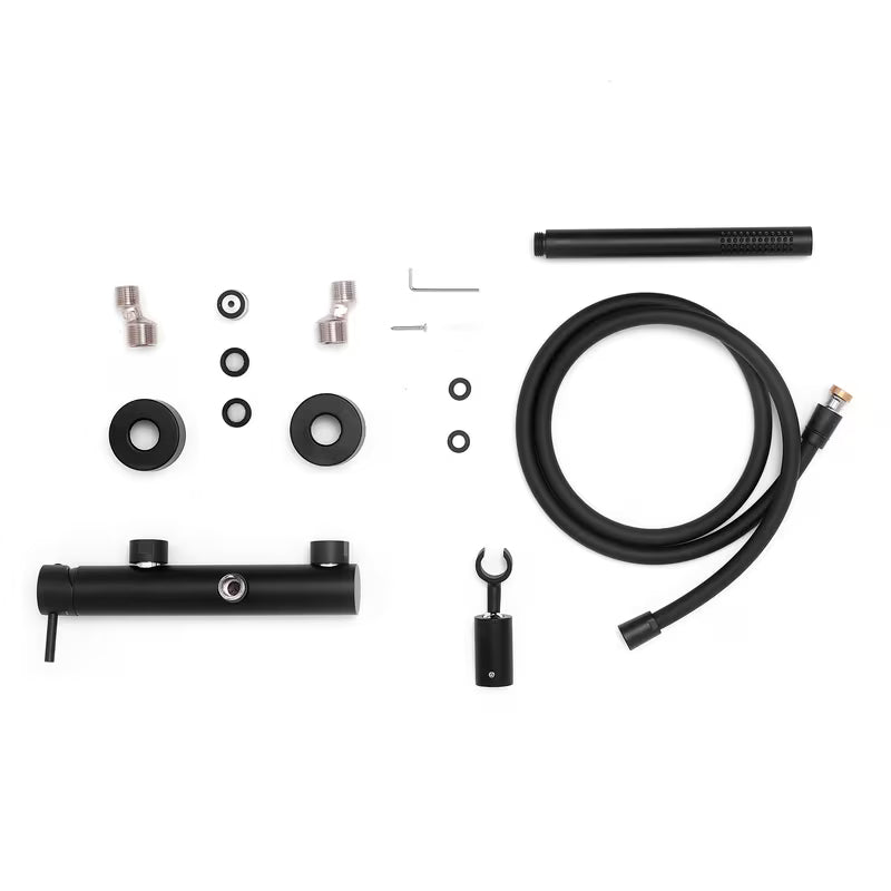 Zidna miješalica za tuš Paffoni Light u mat crnoj boji s ručnim tušem i crijevom