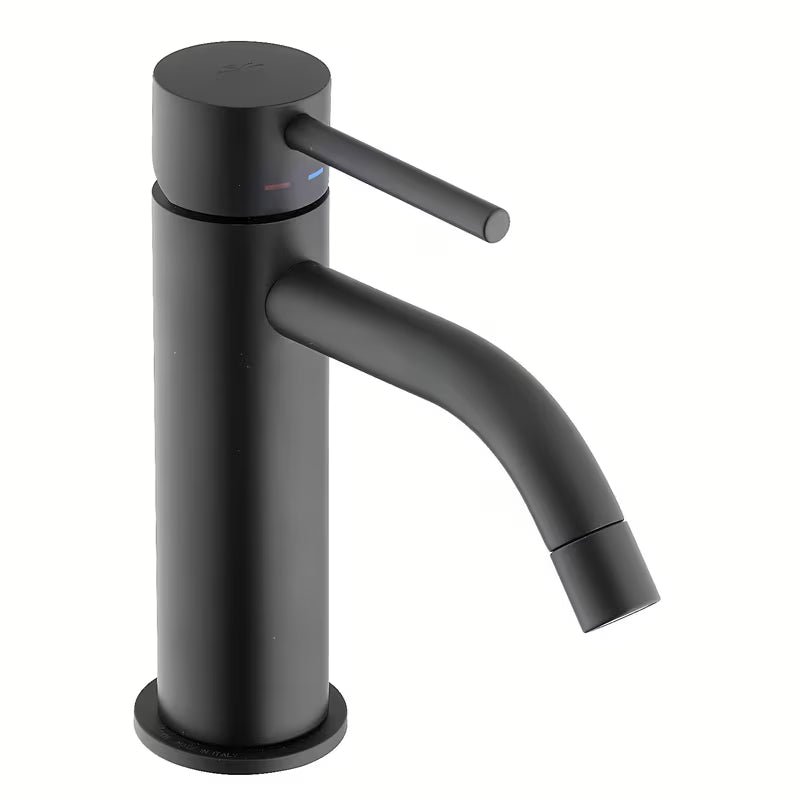 Jednoručna Baterija stojeća miješalica za umivaonik Paffoni Light u crnoj mat izvedbi bez odvoda.