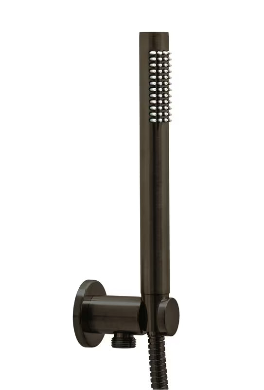 Podžbukni priključak Paffoni u brušenom crnom niklu s mat efektom pro moderni tuš kabina.