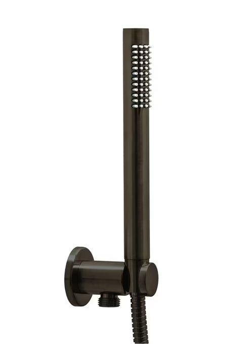 Podžbukni priključak Paffoni u brušenom crnom niklu s mat efektom pro moderni tuš kabina.