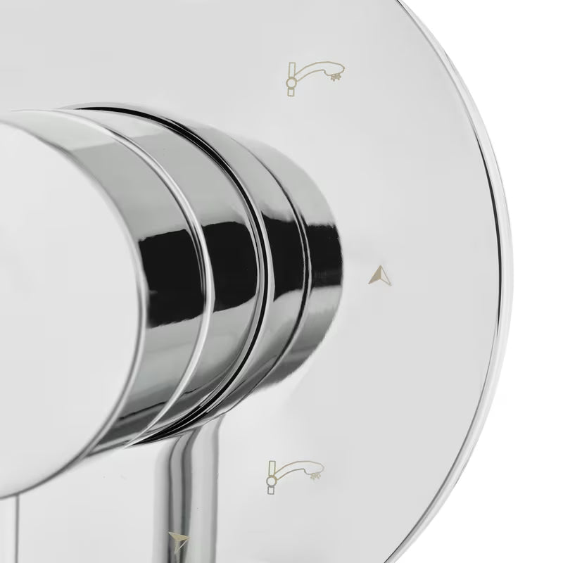 Podžbukni višesmjerni preusmjerivač Paffoni u krom izvedbi s jednim ulazom i tri izlaza.