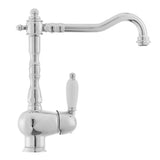 Kromirana miješalica za sudoper Paffoni Ricordi u retro zaobljenom dizajnu s polugom i zakretnim izljevom.