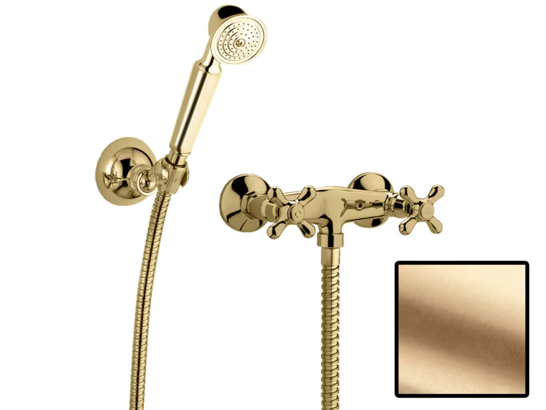 Paffoni Ricordi ventilna miješalica za tuš za zidnu ugradnju u brončanoj završnoj obradi s tuš setom.