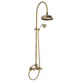 Paffoni Ricordi brončani tuš sustav u retro dizajnu s nadglavnim i ručnim tušem te zidnom slavinom.