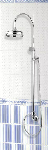 Kromirani tuš sustav Paffoni Ricordi u retro dizajnu s nadglavnim tušem 21,5 cm i ručnim tušem