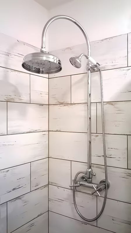 Kromirani tuš sustav Paffoni Ricordi u retro dizajnu s nadglavnim tušem 21,5 cm i ručnim tušem