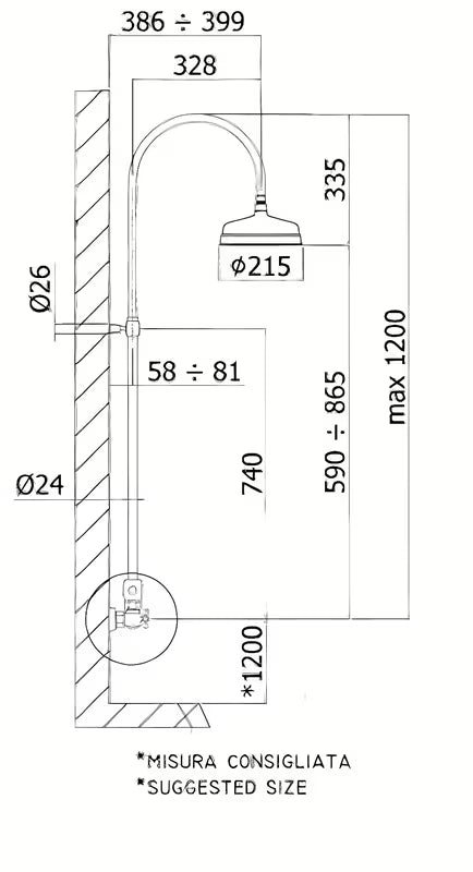 Kromirani tuš sustav Paffoni Ricordi u retro dizajnu s nadglavnim tušem 21,5 cm i ručnim tušem