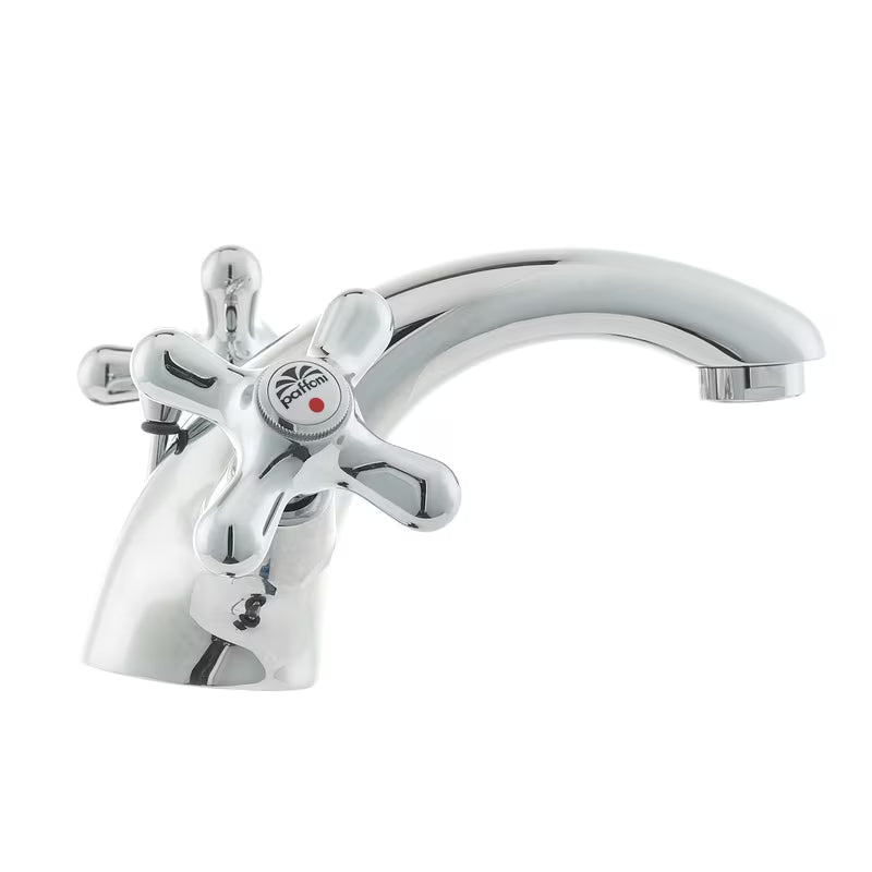 Kromirana ventilna stojeća miješalica za umivaonik Paffoni Ricordi s odvodom u retro dizajnu.