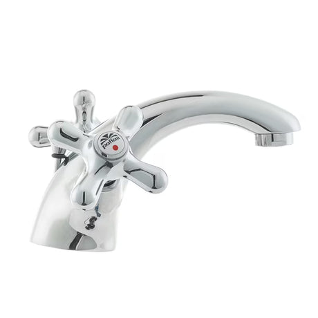 Kromirana ventilna stojeća miješalica za umivaonik Paffoni Ricordi s odvodom u retro dizajnu.