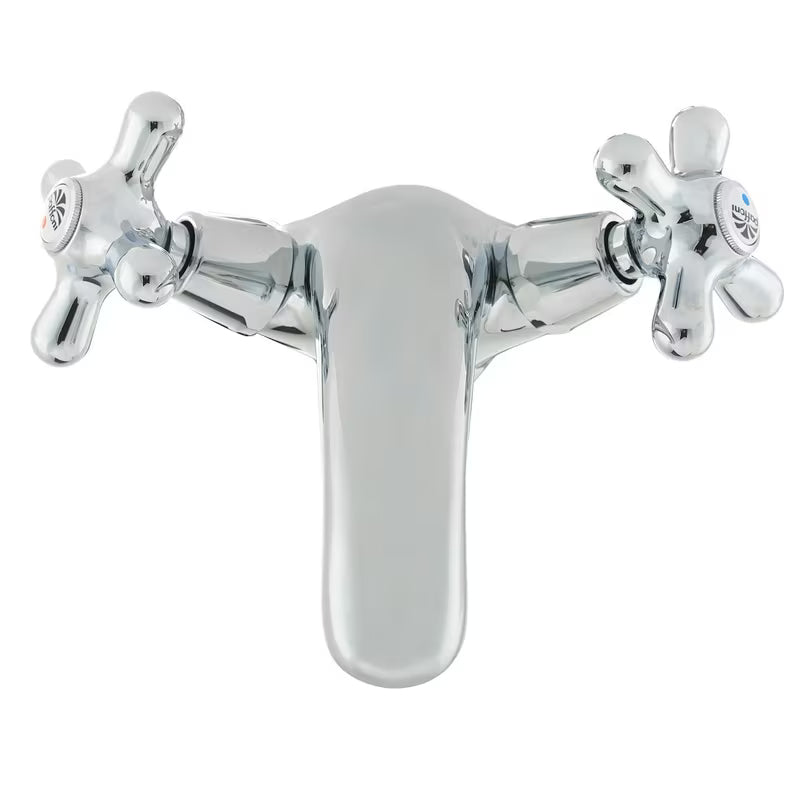 Kromirana ventilna stojeća miješalica za umivaonik Paffoni Ricordi s odvodom u retro dizajnu.