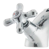 Kromirana ventilna stojeća miješalica za umivaonik Paffoni Ricordi s odvodom u retro dizajnu.