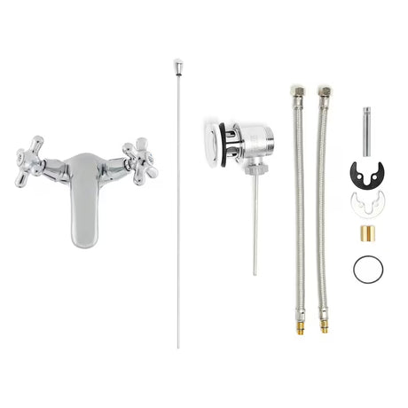 Kromirana ventilna stojeća miješalica za umivaonik Paffoni Ricordi s odvodom u retro dizajnu.