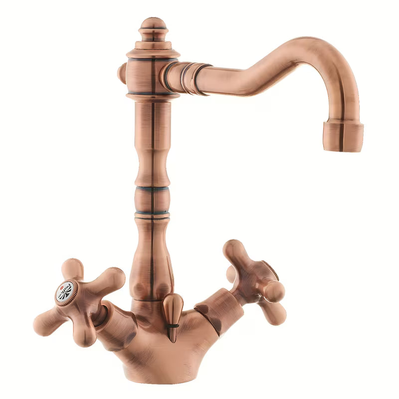 Ventilna stojeća miješalica za umivaonik Paffoni Ricordi u bakrenoj izvedbi u retro dizajnu.
