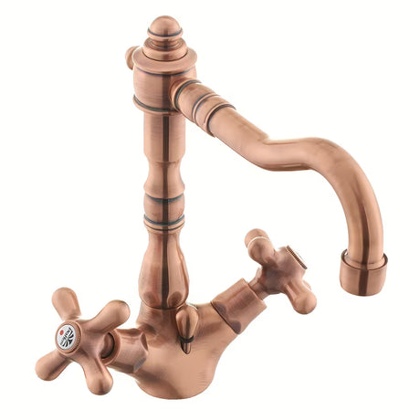 Ventilna stojeća miješalica za umivaonik Paffoni Ricordi u bakrenoj izvedbi u retro dizajnu.