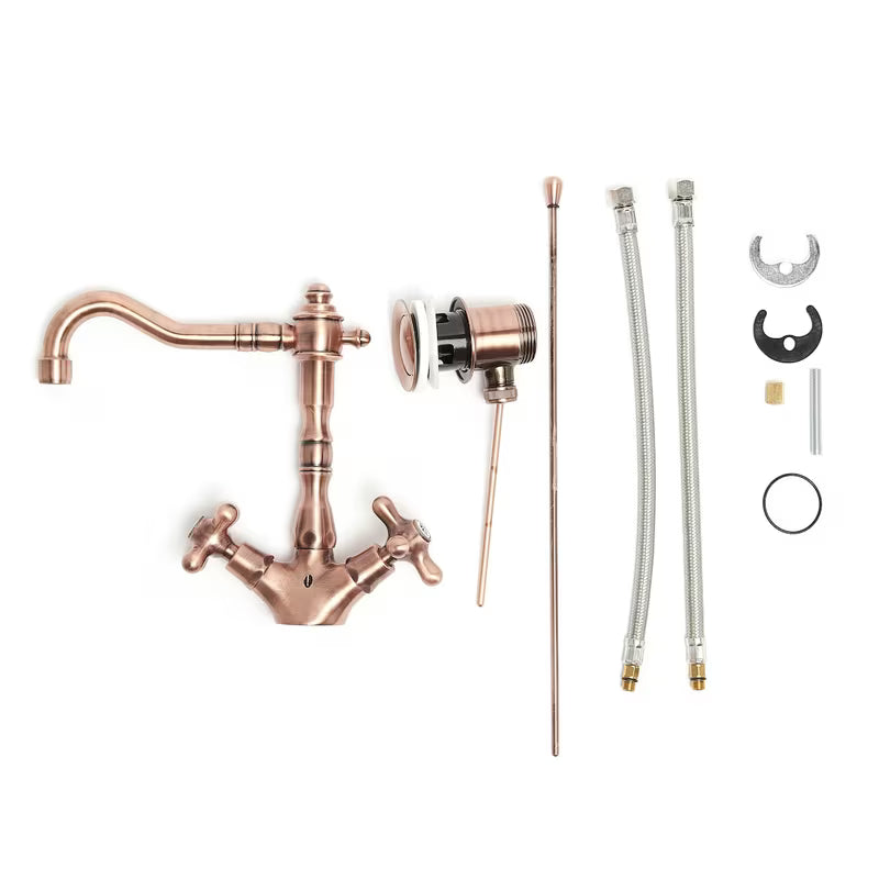 Ventilna stojeća miješalica za umivaonik Paffoni Ricordi u bakrenoj izvedbi u retro dizajnu.